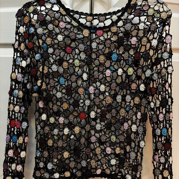 Unbranded Tops - 🌸 Vintage-Style Hand Crochet Floral Mesh Top | Women’s Small
